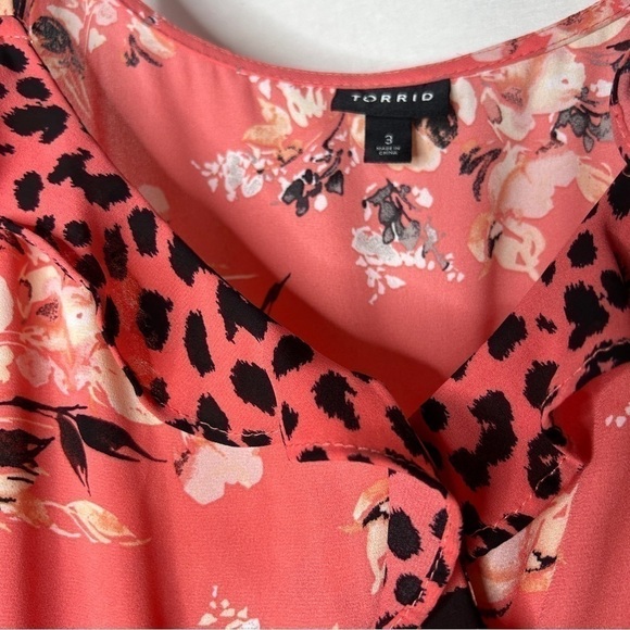 Torrid Coral Georgette Ruffle Front Floral Animal Print Adjustable Cami - Picture 8 of 11